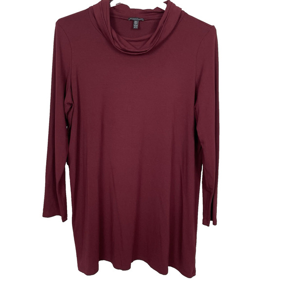 Eileen Fisher Tunic Top Size XL Burgundy Cowl Neck Minimalist Lagenlook Capsule - Picture 1 of 8